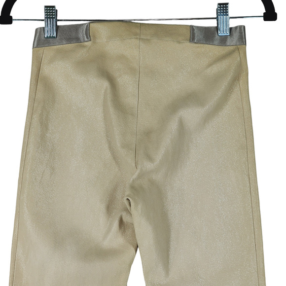Alice‎ + Olivia Leather Pant 2 Women Cream Gold Metallic Sparkly Skinny Zip USA - Picture 6 of 13